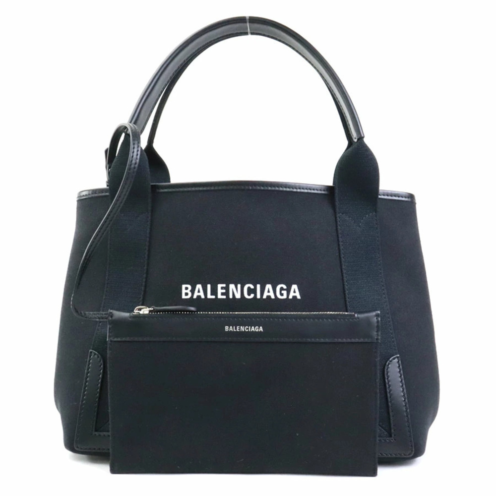 Balenciaga Handbag Tote Bag Navy Blue Cabas Canvas Leather Black